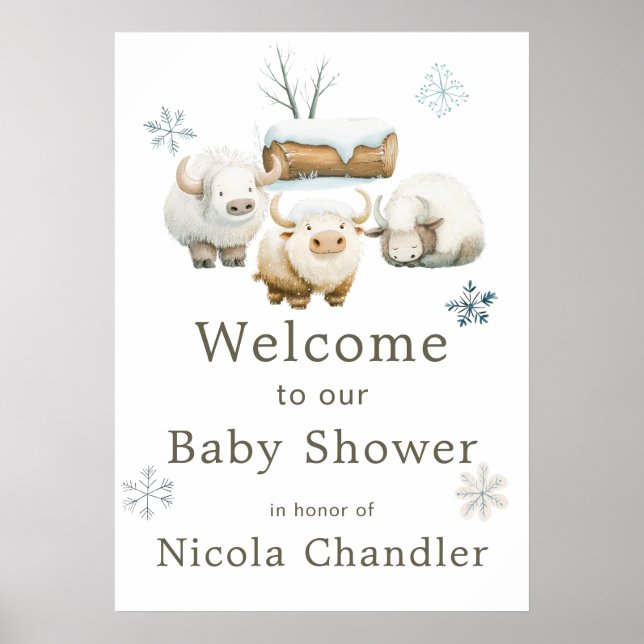 Niedliche Winter Arctic Cow Babydusche Poster (Vorne)