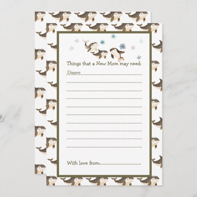 Niedliche Winter Arctic Whale Baby Dusche Einladung (Vorne/Hinten)