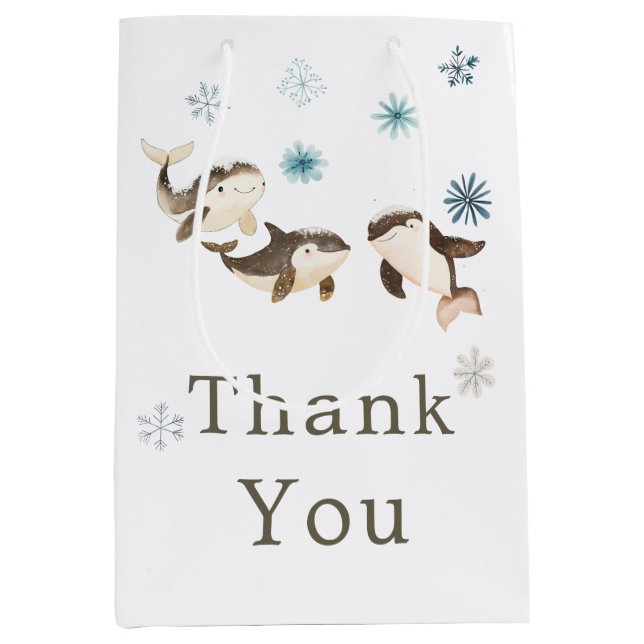 Niedliche Winter Arctic Whale Baby Dusche Mittlere Geschenktüte (Vorderseite)