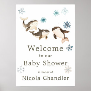Niedliche Winter Arctic Whale Baby Dusche Poster