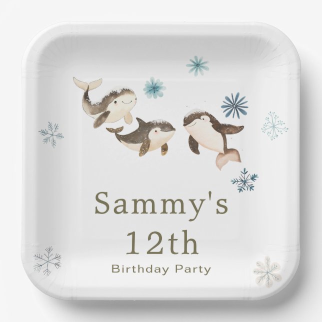 Niedliche Winter Arctic Whale Geburtstagsparty Pappteller (Vorderseite)