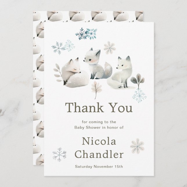 Niedliche Winter Arctic Wolf Babydusche Dankeskarte (Vorne/Hinten)