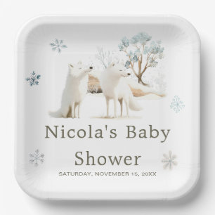 Niedliche Winter Arctic Wolf Babydusche Pappteller