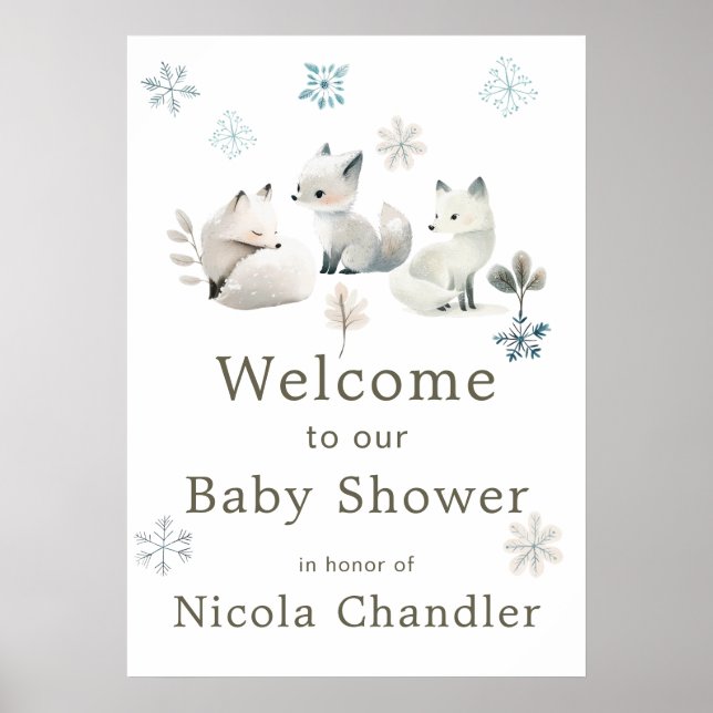 Niedliche Winter Arctic Wolf Babydusche Poster (Vorne)