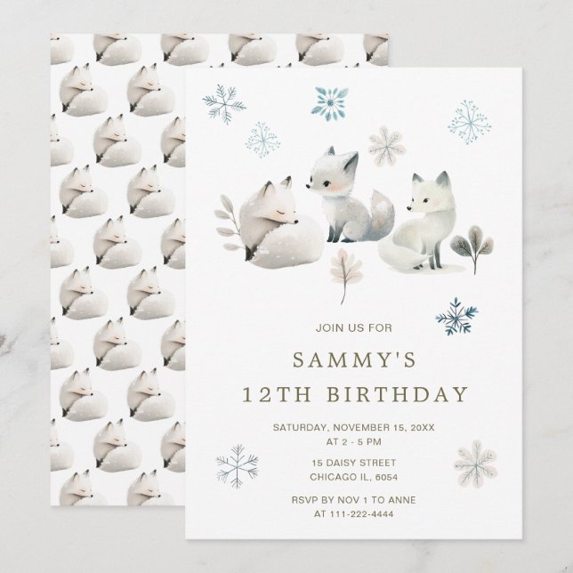 Niedliche Winter Arctic Wolf Geburtstagsparty Einladung (Vorne/Hinten)