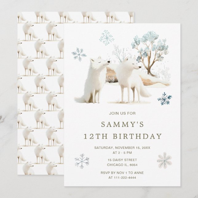 Niedliche Winter Arctic Wolf Geburtstagsparty Einladung (Vorne/Hinten)