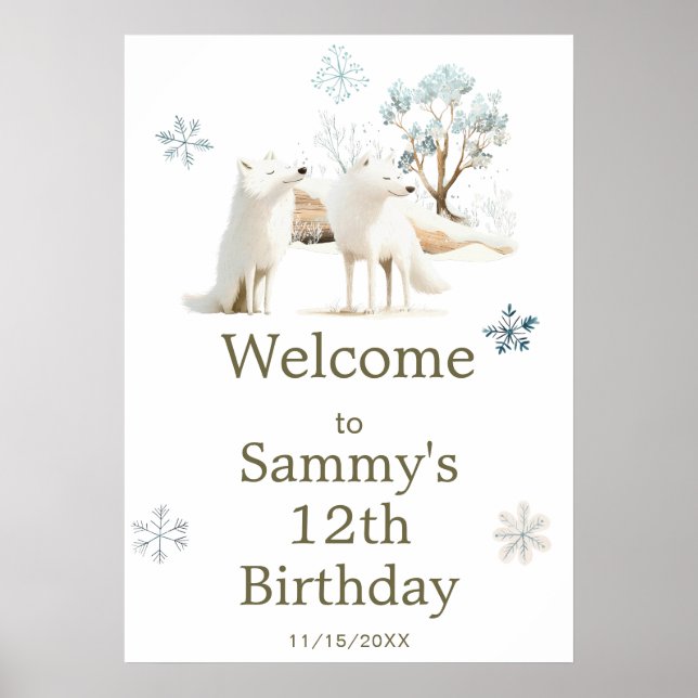 Niedliche Winter Arctic Wolf Geburtstagsparty Poster (Vorne)