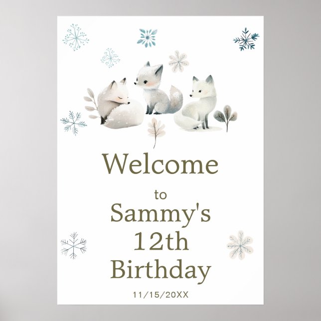 Niedliche Winter Arctic Wolf Geburtstagsparty Poster (Vorne)