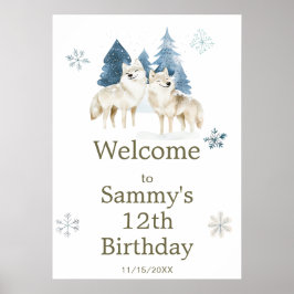 Niedliche Winter Arctic Wolf Geburtstagsparty Poster