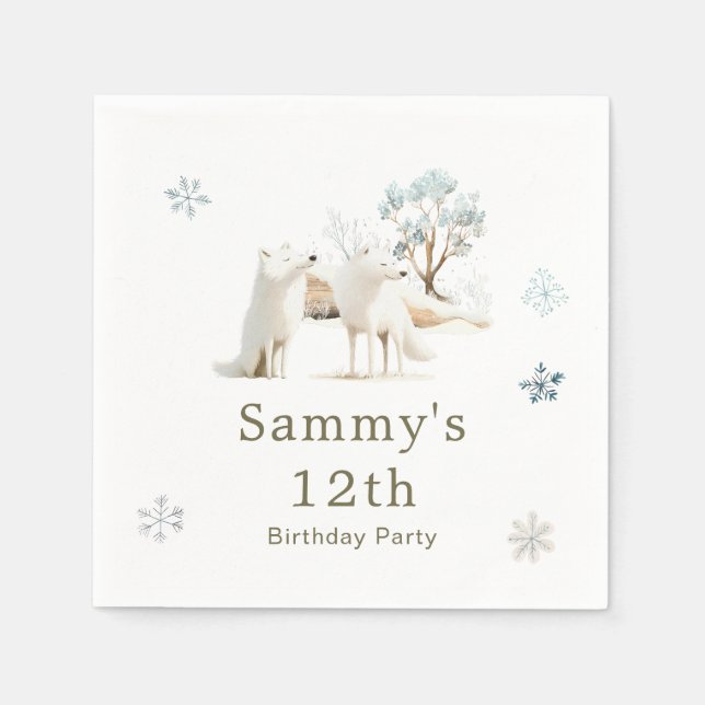 Niedliche Winter Arctic Wolf Geburtstagsparty Serviette (Vorderseite)