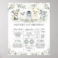 Niedliche Winter Artische Tiere Erster Geburtstag 