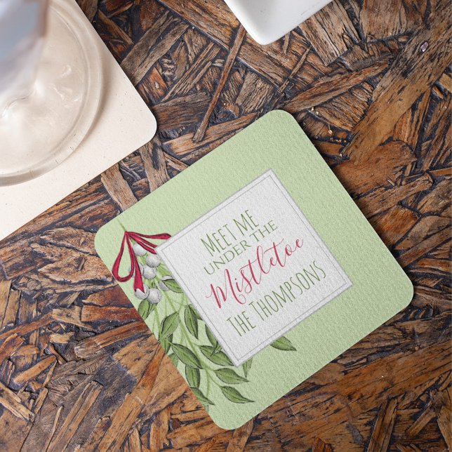 Niedliche Winter Botanische Weihnachtsfeiertage Gr Rechteckiger Pappuntersetzer (Cute winter botanical Christmas greens coaster with festive holiday drink table decor.)