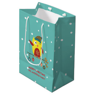 Niedliche Winter Owl WeihnachtsIllustration Mittlere Geschenktüte