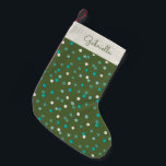Niedliche Winter Polka Dots Grün Personalisiert Kleiner Weihnachtsstrumpf<br><div class="desc">Personalisierte Niedliche Winter Polka Dots Spots im Grünen und Aquamarinen Weihnachtsfeiertag Strumpf</div>