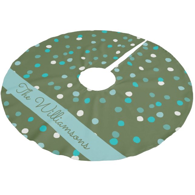 Niedliche Winter Polka Dots Grün Personalisiert Polyester Weihnachtsbaumdecke (Schrägansicht)