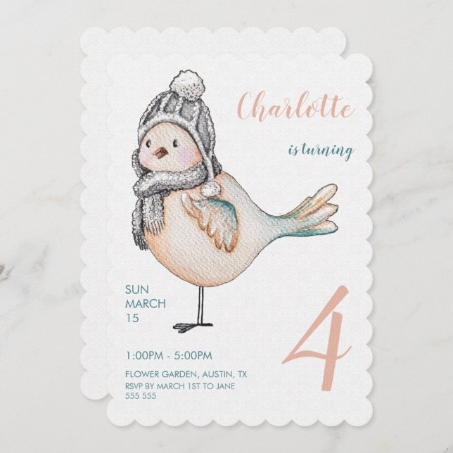 Niedliche Winter Sparrow-Aquarellbilder Feiertagskarte (Vorne/Hinten)