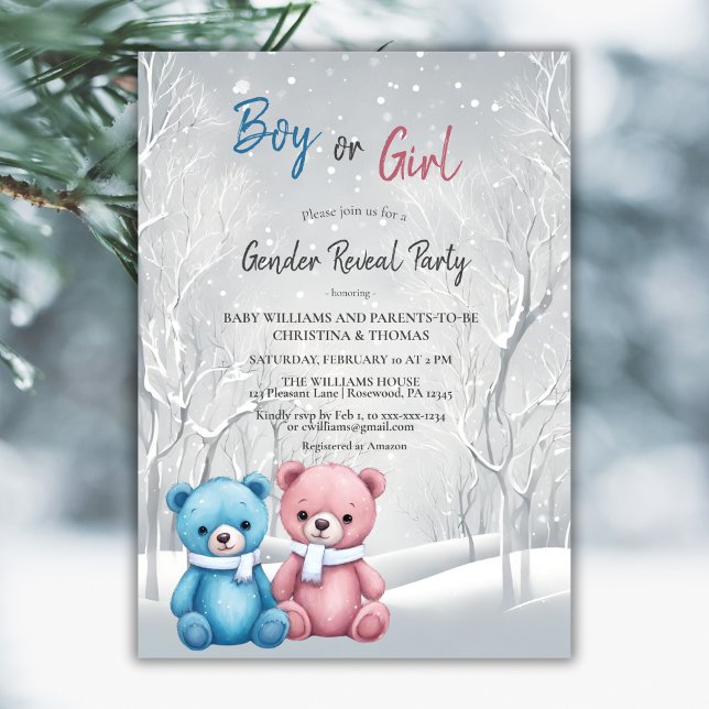 Niedliche Winterbären Gender Reveal Party Einladung (Von Creator hochgeladen)