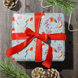 Niedliche winterblaue und rote Rotkehlvögel und - Geschenkpapier