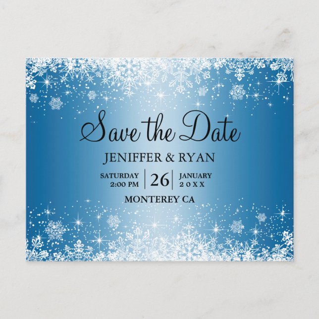 Niedliche Winterhochzeit Save the Date Postkarte (Vorderseite)