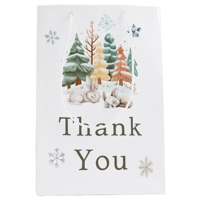 Niedliche Winterkaninchen Kinderdusche Mittlere Geschenktüte (Vorderseite)