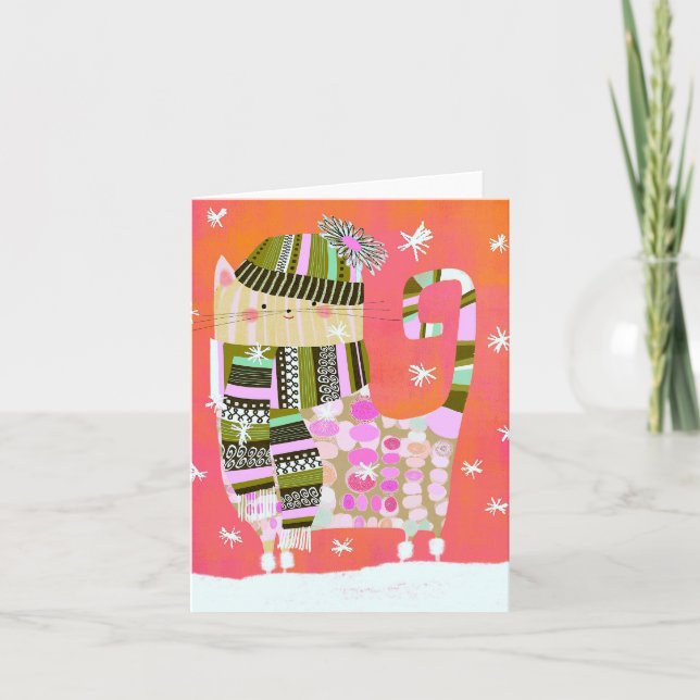 Niedliche Winterkatze BLANK Grußkarte Dankeskarte (Vorderseite)