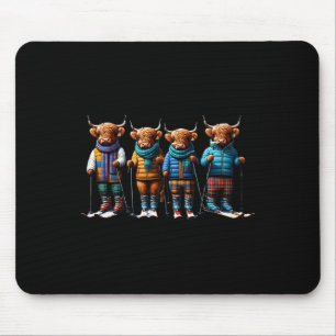 Niedliche Winterkühe Kariert Skilaufen Schneeschuh Mousepad