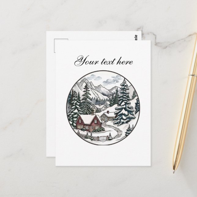 Niedliche Winterlandschaft anpassbar Postkarte (Vorderseite/Rückseite Beispiel)