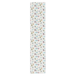 Niedliche Winterlandschaftshäuser Skaten people Kurzer Tischläufer