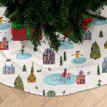 Niedliche Winterlandschaftshäuser Skaten people Polyester Weihnachtsbaumdecke<br><div class="desc">Niedliche Winterlandschaftshäuser und Skaten Weihnachtsfeiertag. Original-Kunstwerk von Caroline Bonne Müller</div>