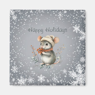 Niedliche Wintermaus mit Berries Magnet