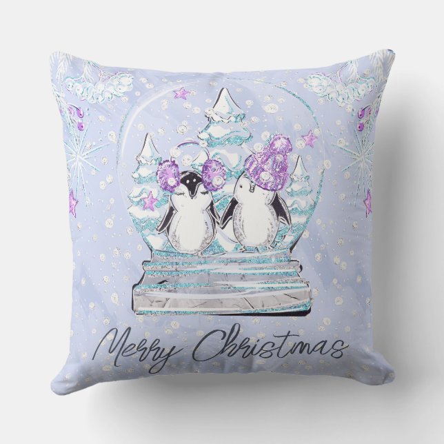 Niedliche Winterpinguin Freunde des Schneeglobe Kissen (Rückseite)