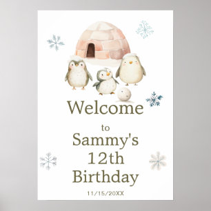 Niedliche Winterpinguine Geburtstagsparty Poster