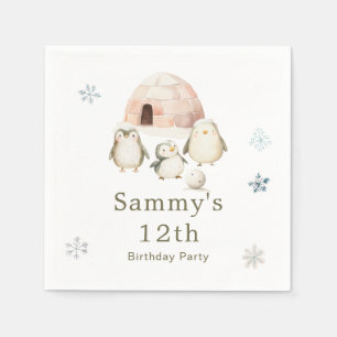 Niedliche Winterpinguine Geburtstagsparty Serviette