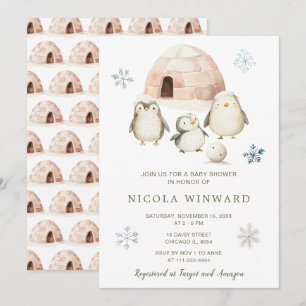Niedliche Winterpinguine Kinderdusche Einladung
