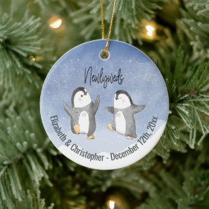 Niedliche Winterpinguine Mit Monogramm Neugeborene Keramik Ornament