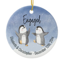 Niedliche Winterpinguine Mit Monogramm Verlobt