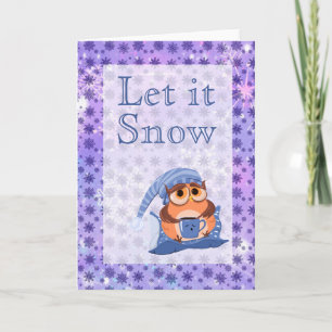 Niedliche Winterschneeflocken Blue Baby Owl Cap Feiertagskarte