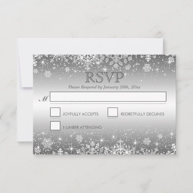 Niedliche Winterschneeflocken Hochzeitkarte RSVP (Vorderseite)
