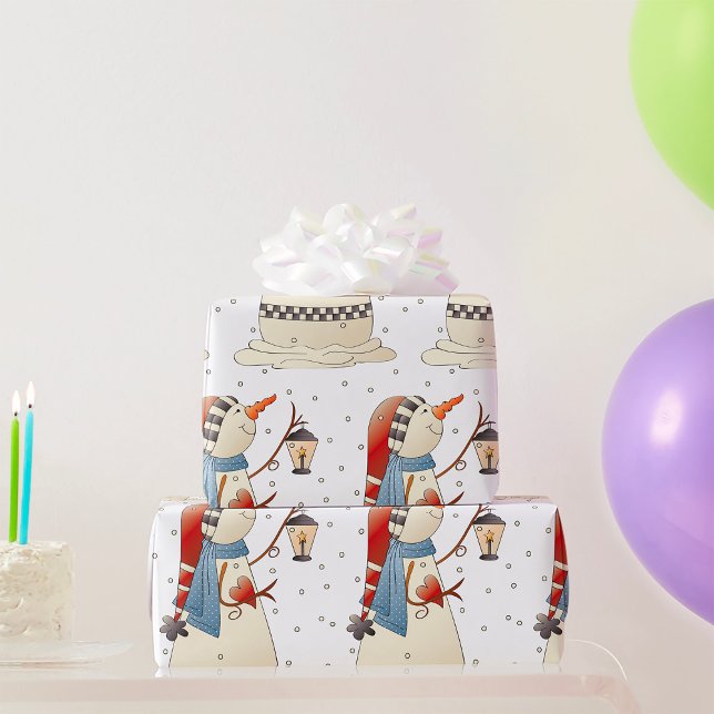Niedliche Winterschneefrau mit Lattern Geschenkpapier (Von Creator hochgeladen)