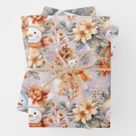 Niedliche Winterschneemänner Flora-Szene Creme Was Geschenkpapier Set