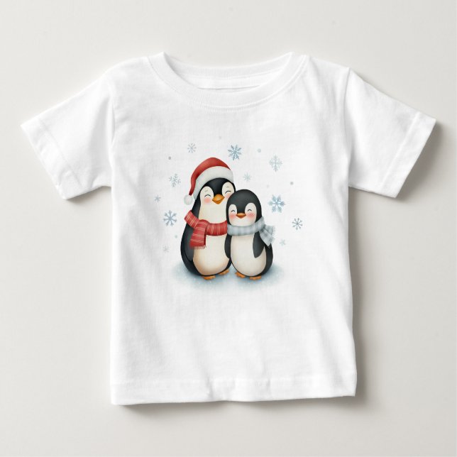 Niedliche Winterschwärme Penguin Weihnachten Baby T-shirt (Vorderseite)