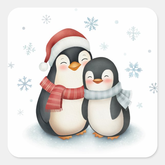Niedliche Winterschwärme Penguin Weihnachten Quadratischer Aufkleber (Vorderseite)