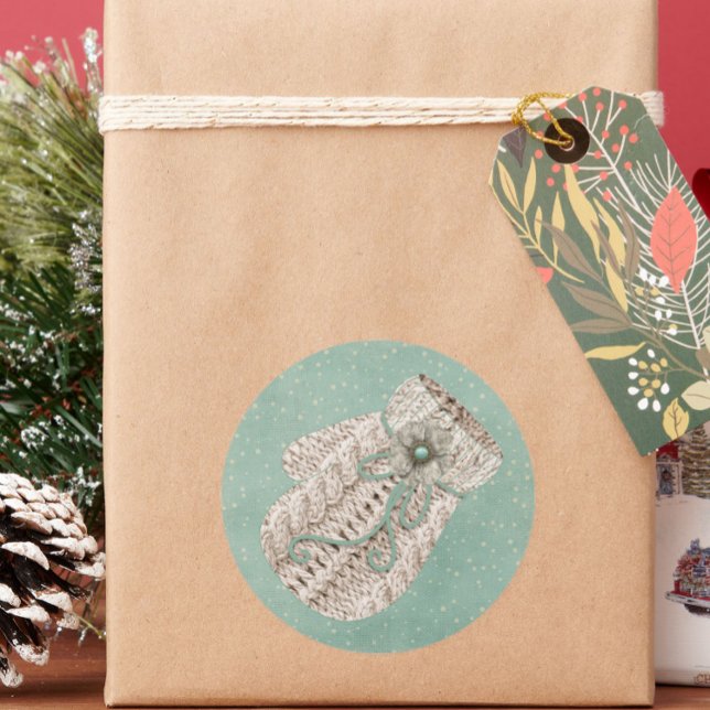 Niedliche Winterseilbahn Strick mitten im Vintagen Runder Aufkleber (Von Creator hochgeladen)