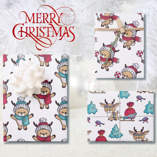 Niedliche Winterskarven der Reindee zu Weihnachten Geschenkpapier Set (Von Creator hochgeladen)