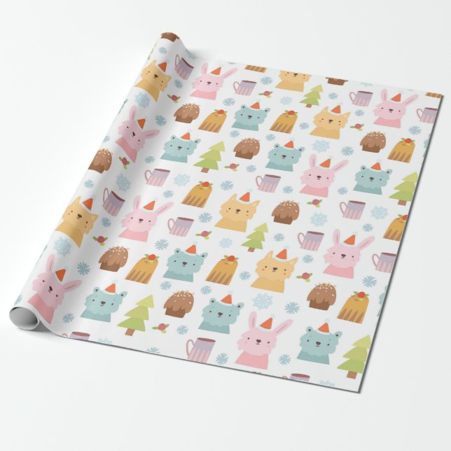 Niedliche Wintertiere Geschenkpapier (Ungerollt)