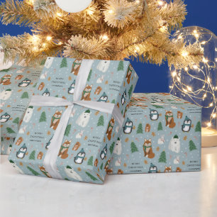 Niedliche Wintertiere Personalisiert Weihnachten Geschenkpapier