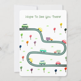 Niedliche, winzige Autos auf der Straße Einladung