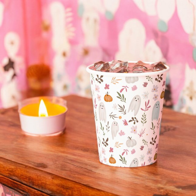 Niedliche Wirbelsäulendusche Pappbecher (Cute whimsical halloween ghost pattern baby shower paper cups)