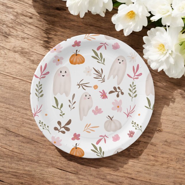 Niedliche Wirbelsäulendusche Pappteller (Cute whimsical halloween ghost pattern baby shower paper plates)