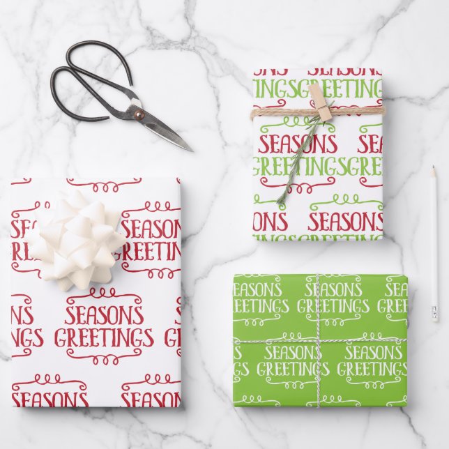 Niedliche Wirble Jahreszeit Grüße Weihnachten Orna Geschenkpapier Set (Vorderseite)